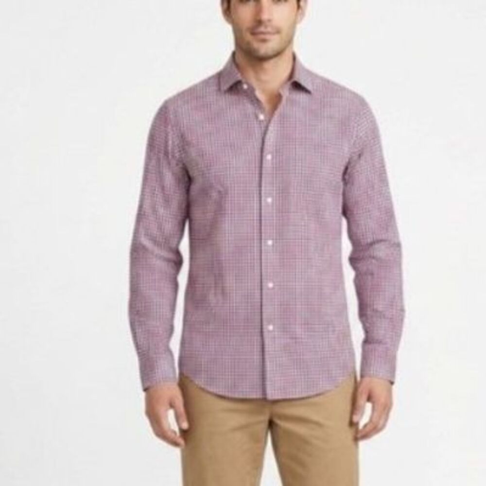 Lauren Ralph Lauren Mens Red White Blue Gingham Check LS Dress Shirt Sz 18 34/35